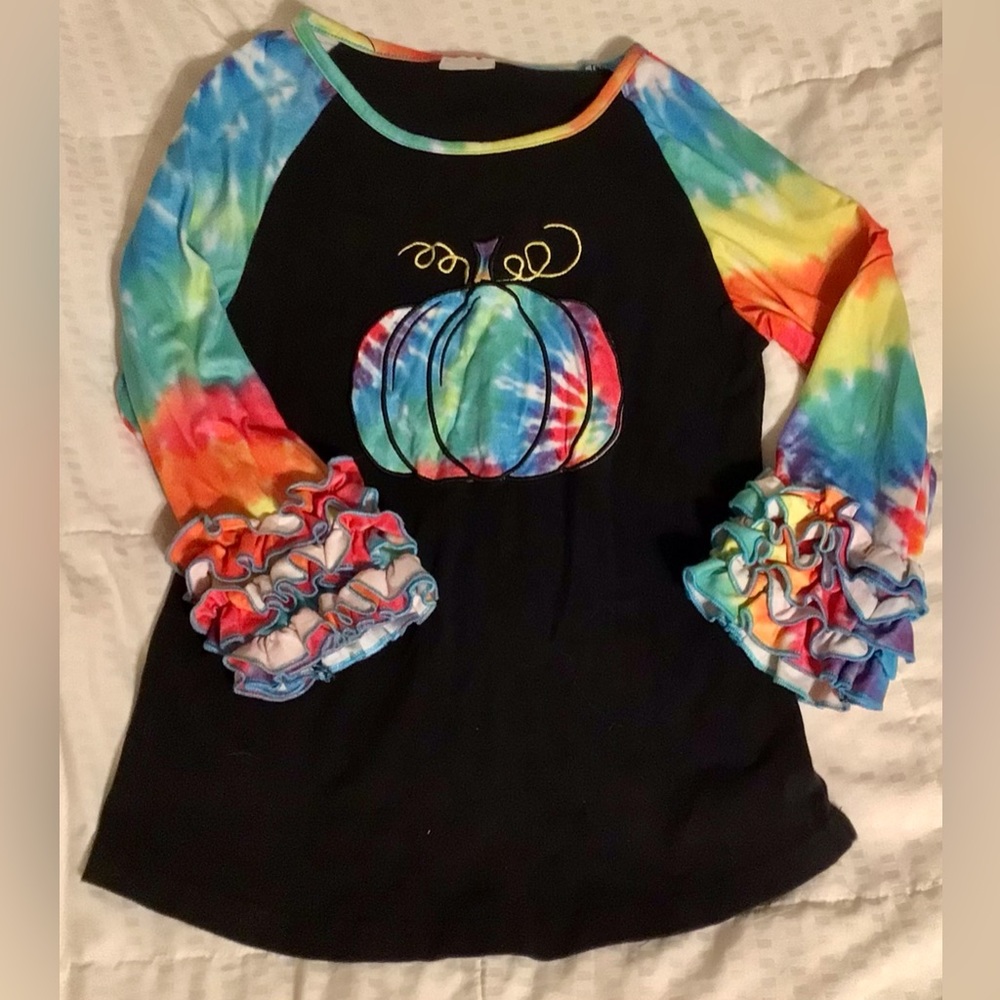 Boutique Girl’s Tie Dye Pumpkin Long Sleeve